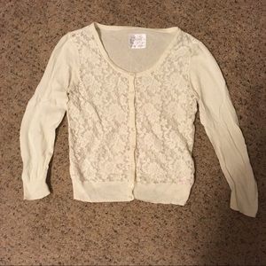 Cream lace 3/4 sleeve Justice cardigan sweater